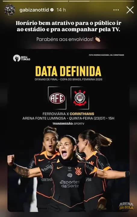 Gabi Zanotti critica horário de jogo da Copa do Brasil: 'Parabéns aos envolvidos'