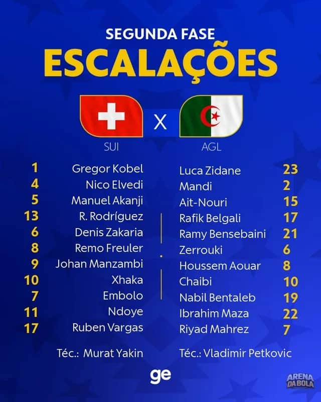 Suíça e Argélia se enfrentam em busca de vaga nas oitavas da Copa do Mundo