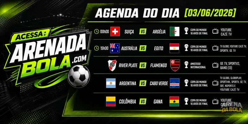 AGENDA DO DIA! ⚽🔥 Copa 2026 jogos de hoje — horários e onde assistir