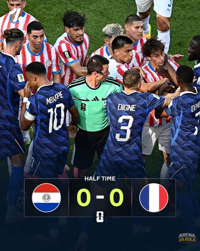 França e Paraguai seguem sem gols no intervalo; jogo precisa de emoção da Copa 2026