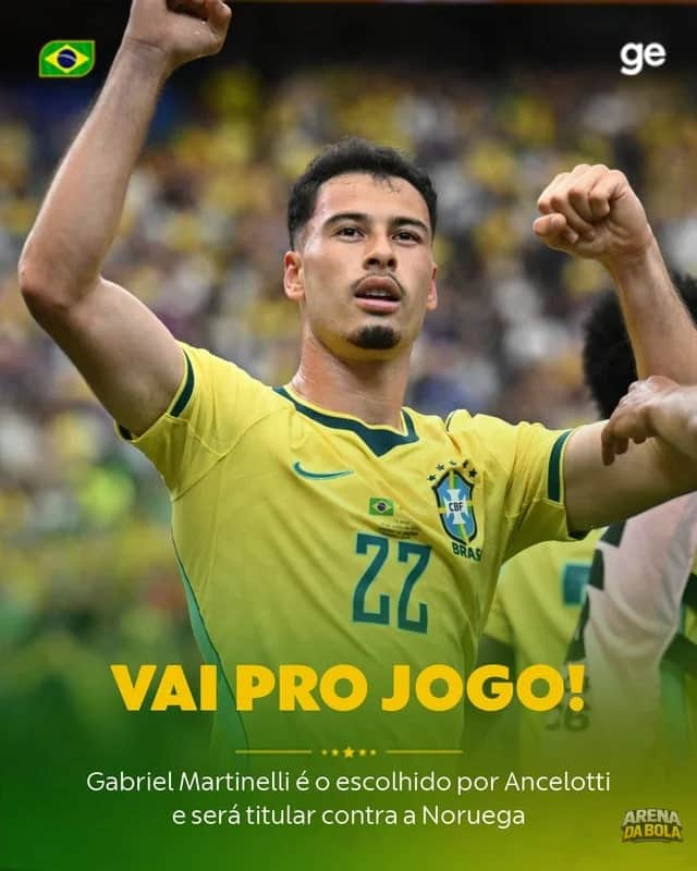 Martinelli é titular na seleção brasileira contra a Noruega da Copa 2026