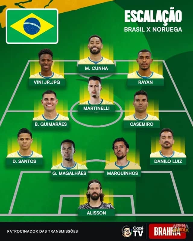 Brasil define time titular para enfrentar a Noruega em busca da classificação da Copa 2026