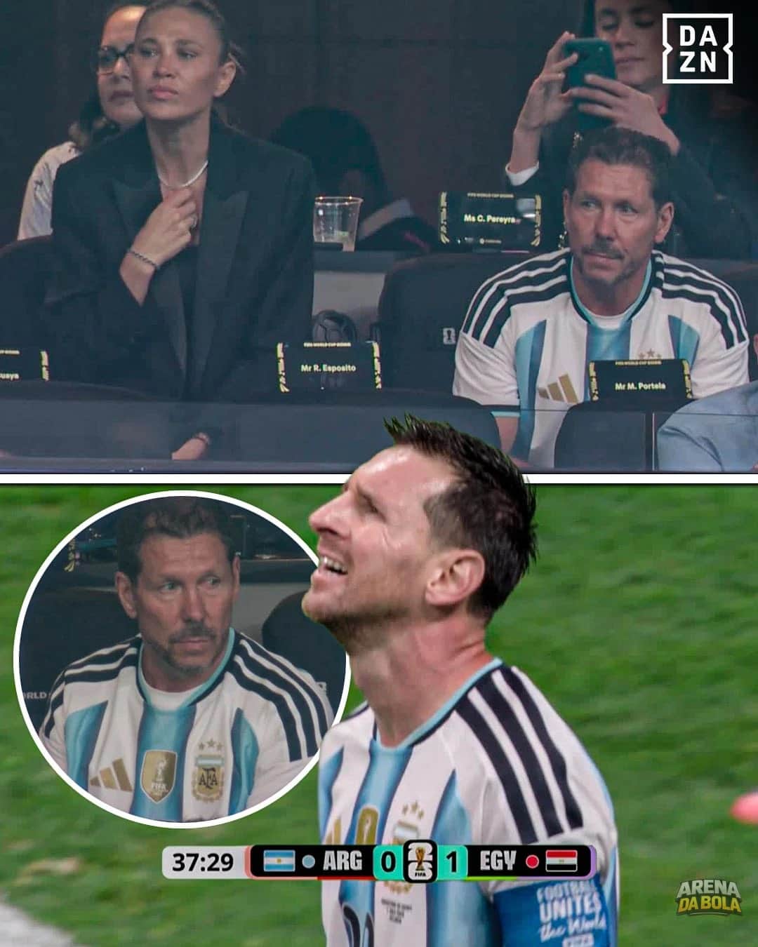 Diego Simeone e parceira enfrentam tensão nas arquibancadas durante partida da Copa 2026