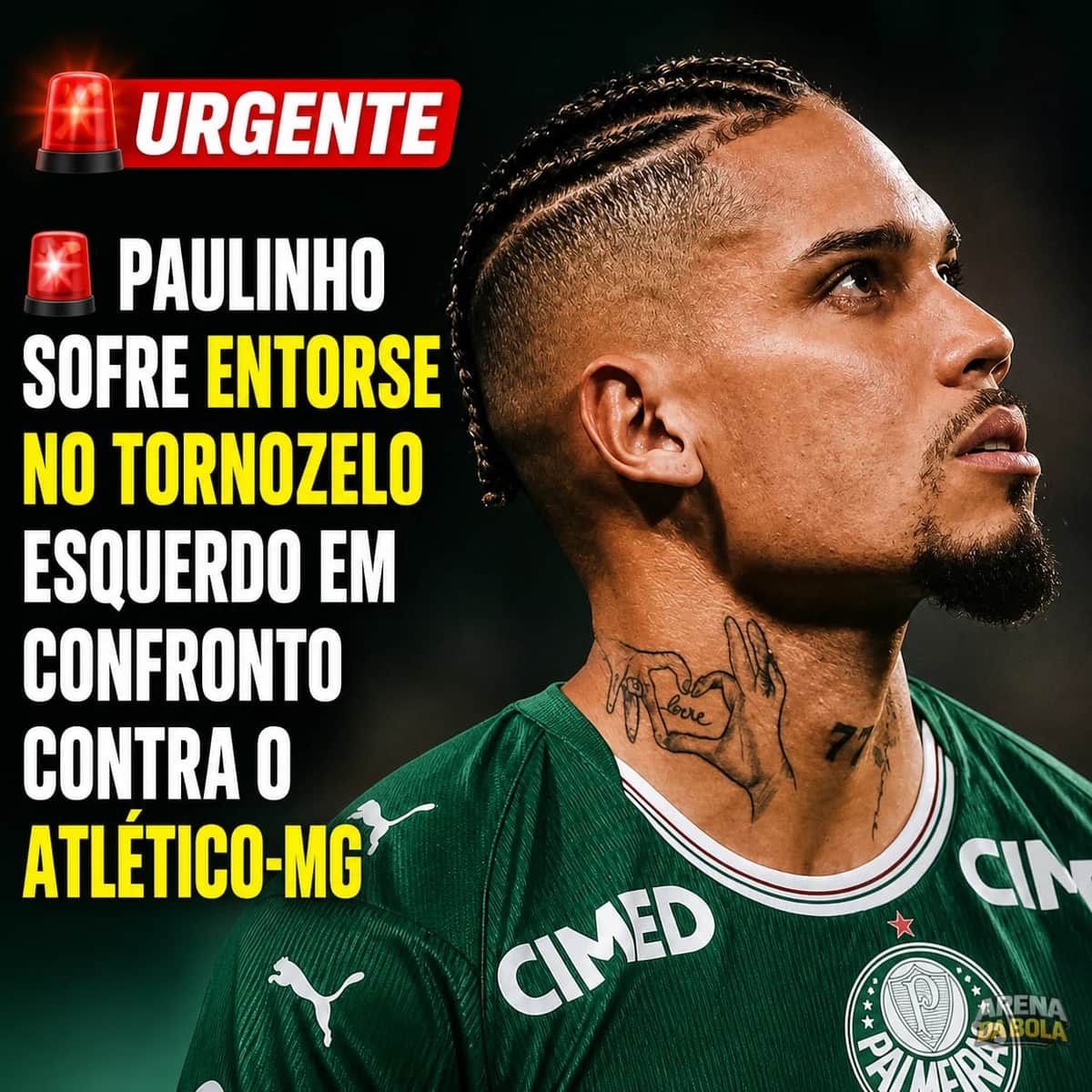 Paulinho sofre entorse no tornozelo esquerdo em confronto contra o Atlético-MG