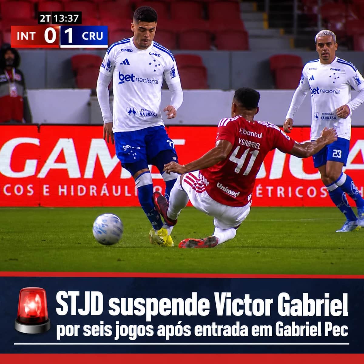 🚨 STJD suspende Victor Gabriel por seis jogos após entrada em Gabriel Pec
