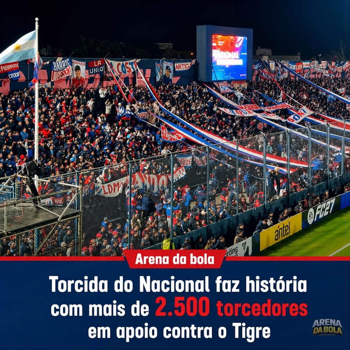 Torcida do Nacional faz história com mais de 2.500 torcedores em apoio contra o Tigre