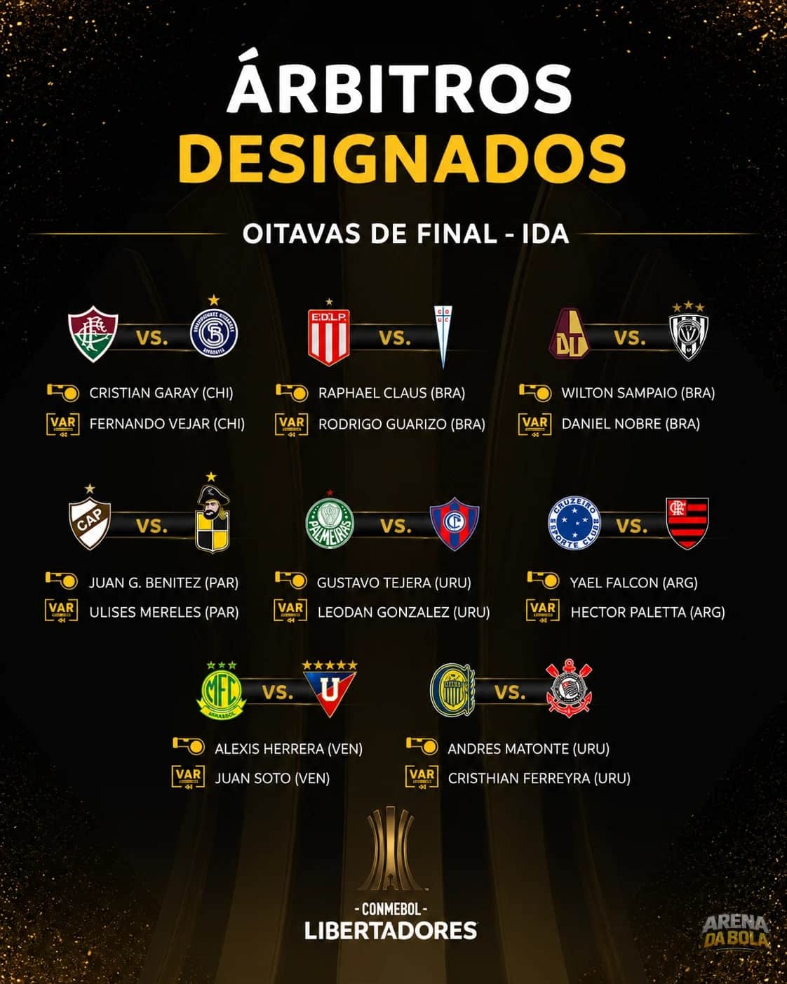 CONMEBOL divulga árbitros da ida das oitavas da Libertadores