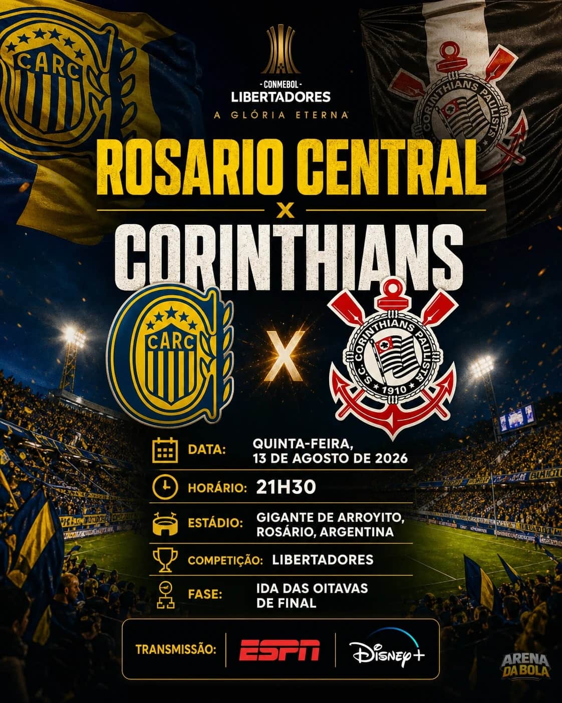 Rosario Central x Corinthians: Timão busca vantagem nas oitavas da Libertadores