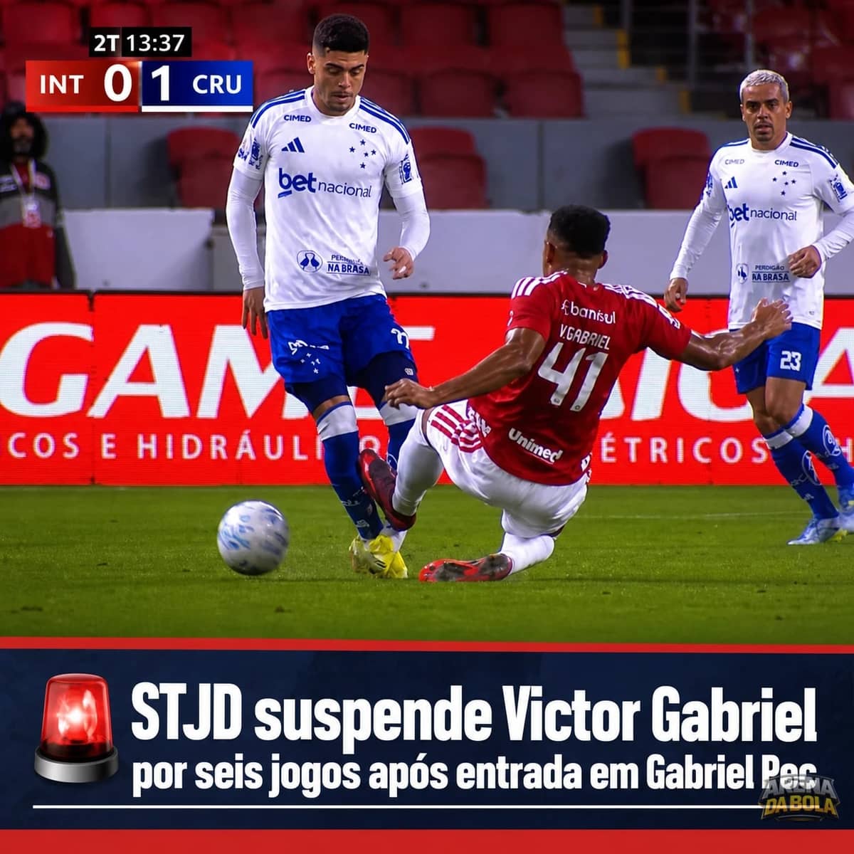 STJD suspende Victor Gabriel por seis jogos após entrada em Gabriel Pec