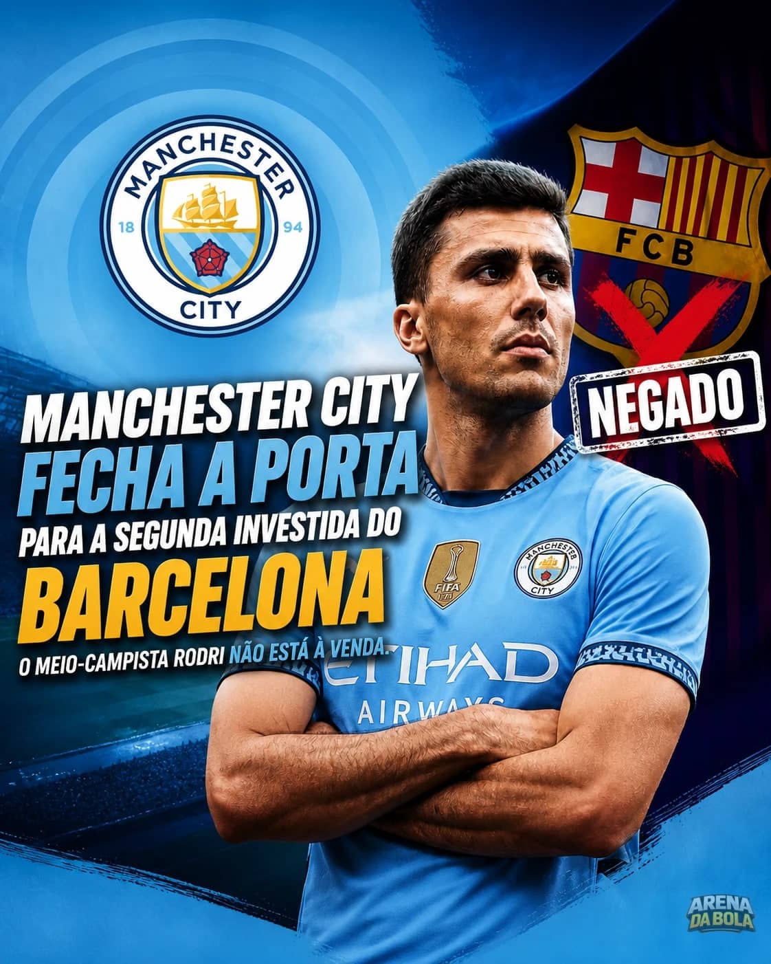 Manchester City rejeita segunda proposta do Barcelona por Rodri