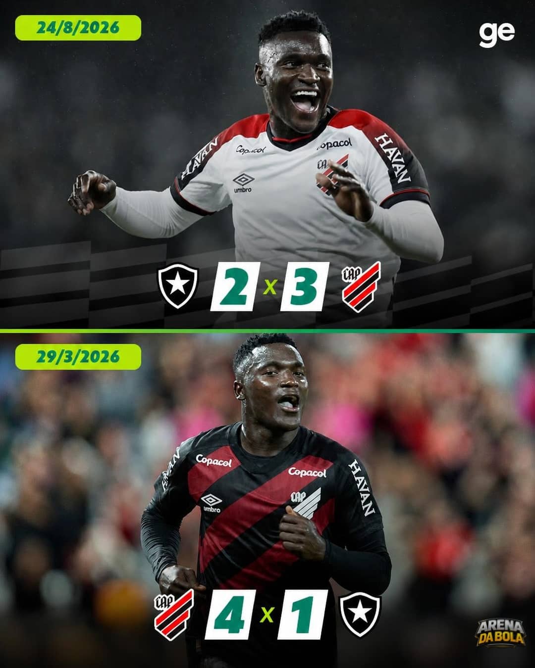 Athletico-PR vence os dois jogos contra o Botafogo no Brasileirão 2026