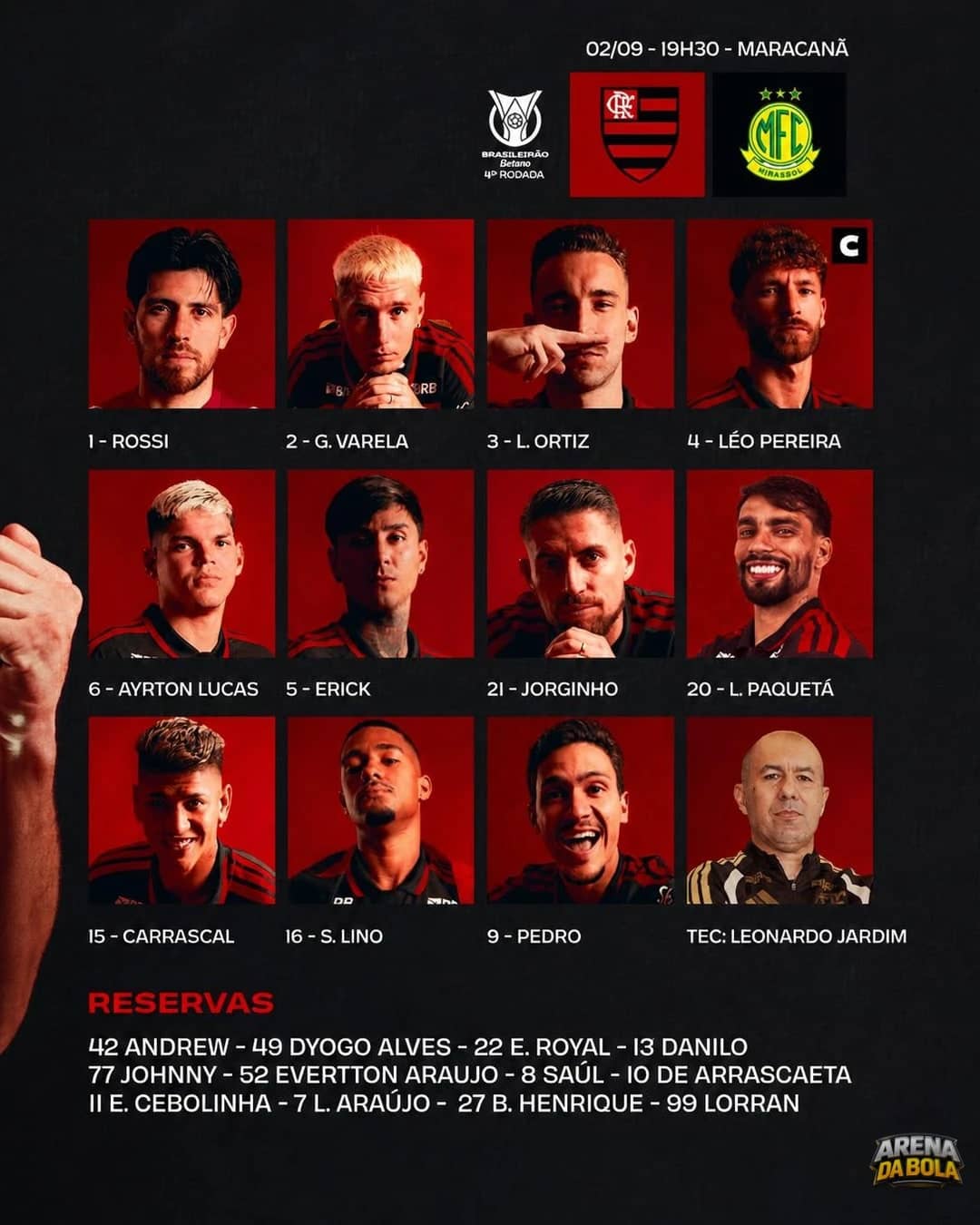 Flamengo e Mirassol estão escalados para o jogo de logo mais | Brasileirão 2026