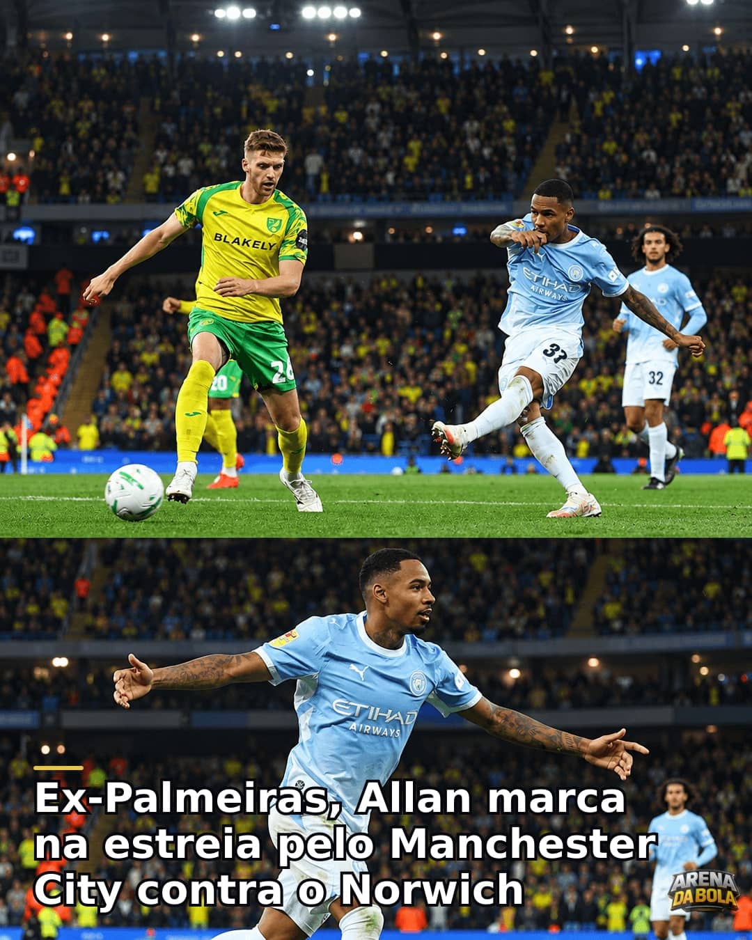 Ex-Palmeiras, Allan marca na estreia pelo Manchester City contra o Norwich | Amistoso