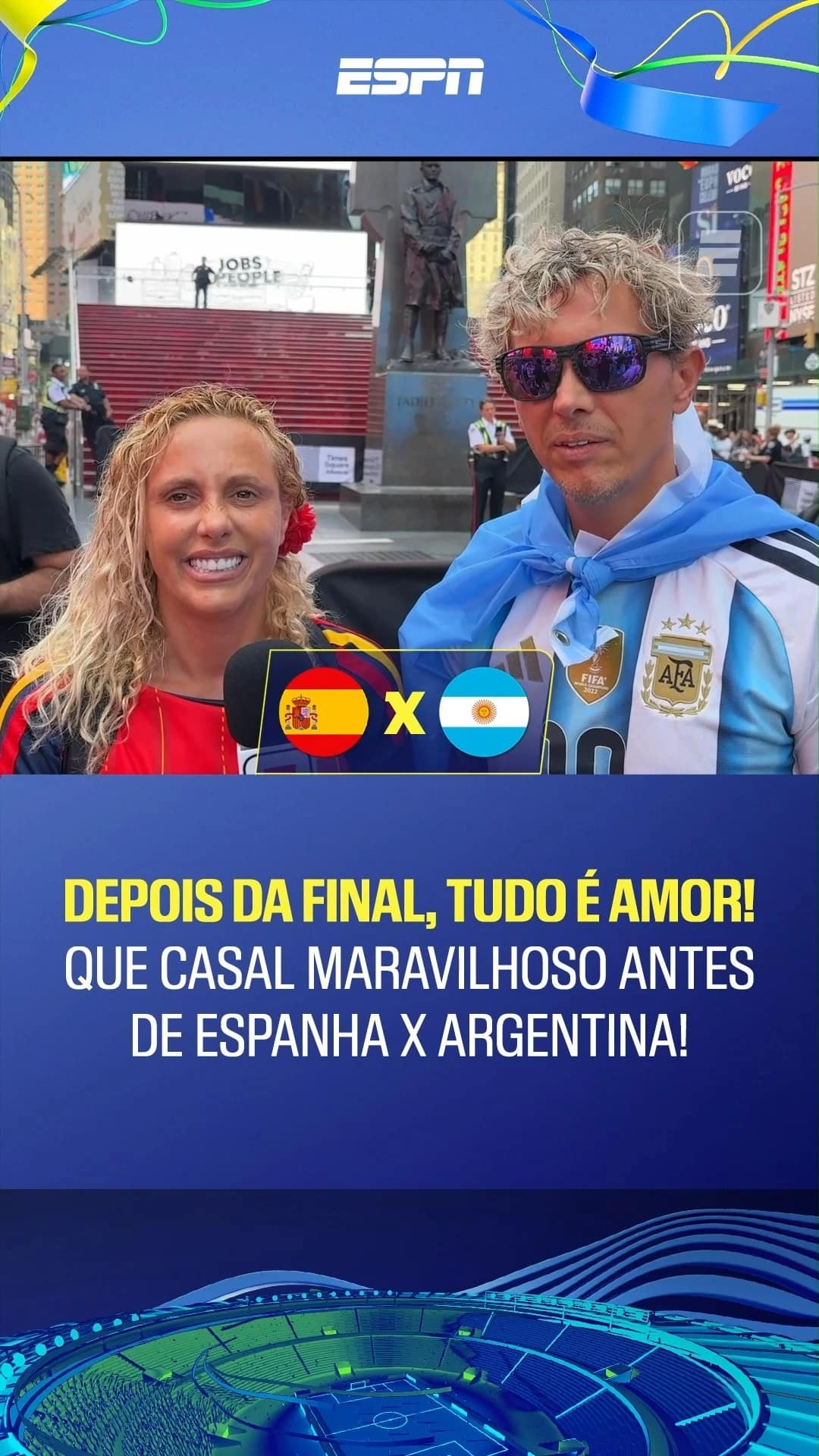 Casal argentino e espanhol viaja aos Estados Unidos para assistir à final da Copa do Mundo