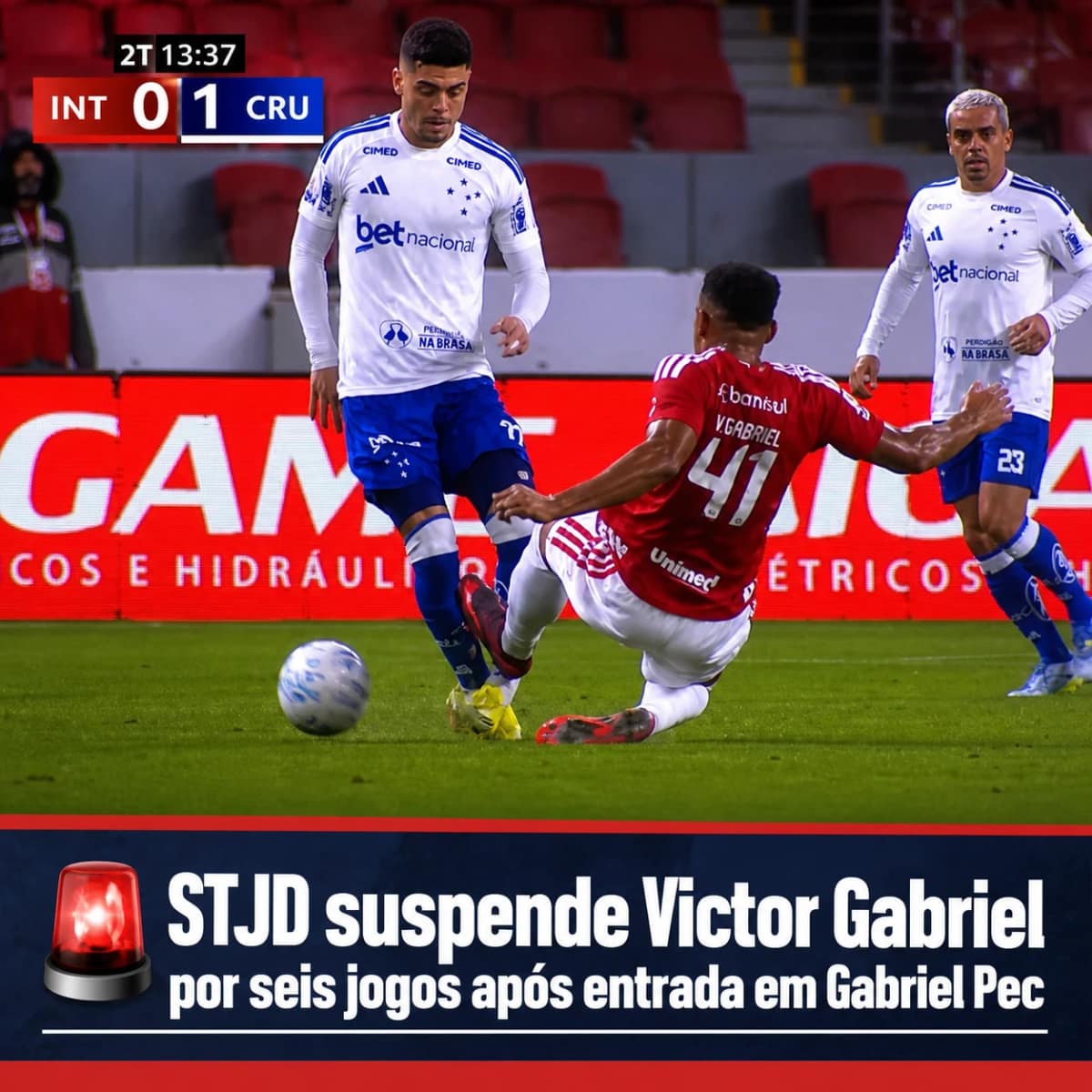 🚨 STJD suspende Victor Gabriel por seis jogos após entrada em Gabriel Pec