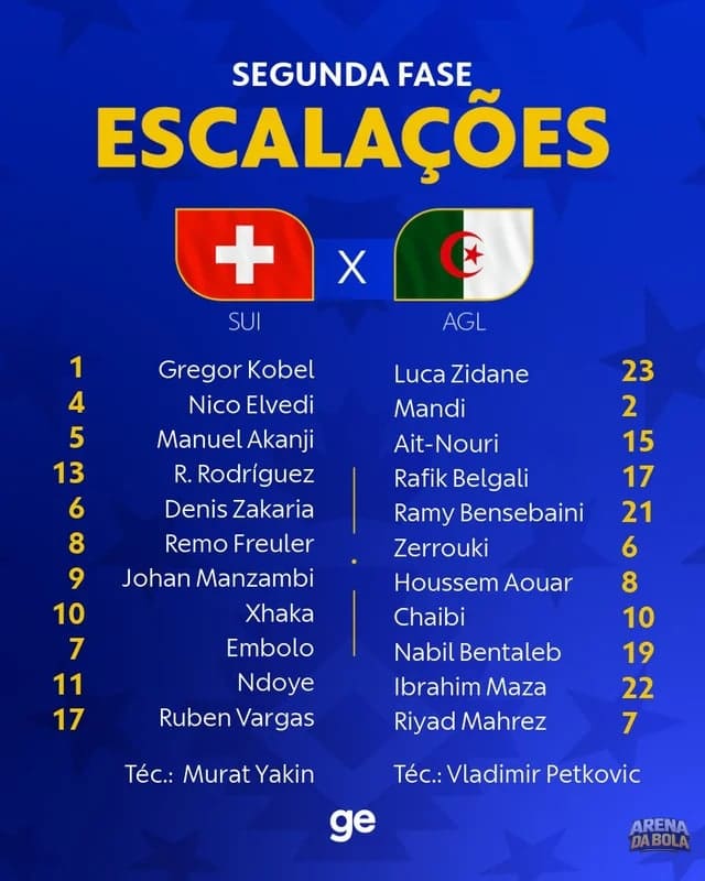 Suíça e Argélia se enfrentam em busca de vaga nas oitavas da Copa do Mundo