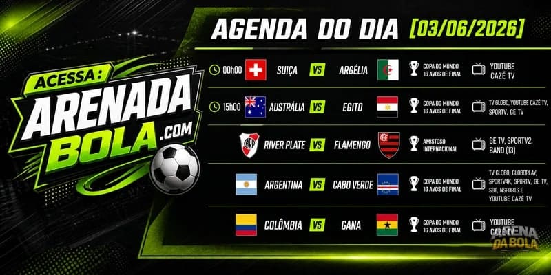 AGENDA DO DIA! ⚽🔥 Copa 2026 jogos de hoje — horários e onde assistir