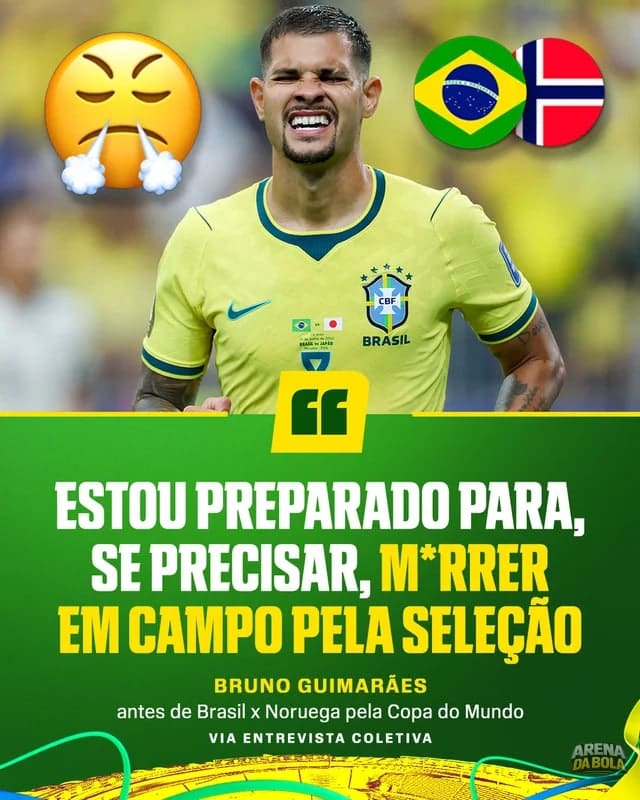 Bruno Guimarães promete dedicação total em Brasil x Noruega nas oitavas da Copa 2026