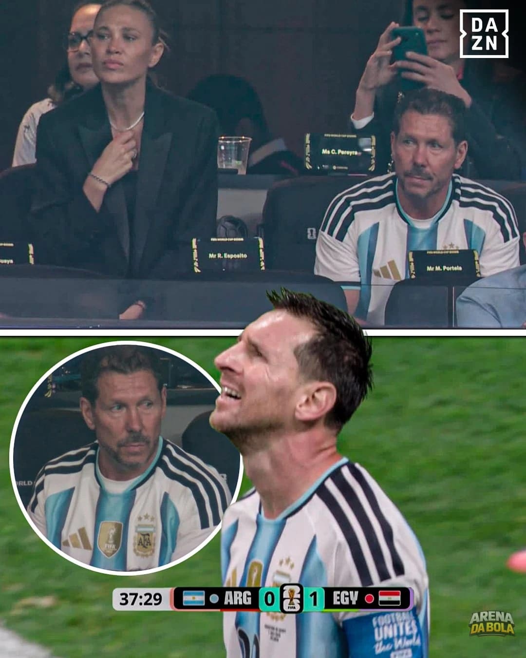 Diego Simeone e parceira enfrentam tensão nas arquibancadas durante partida da Copa 2026