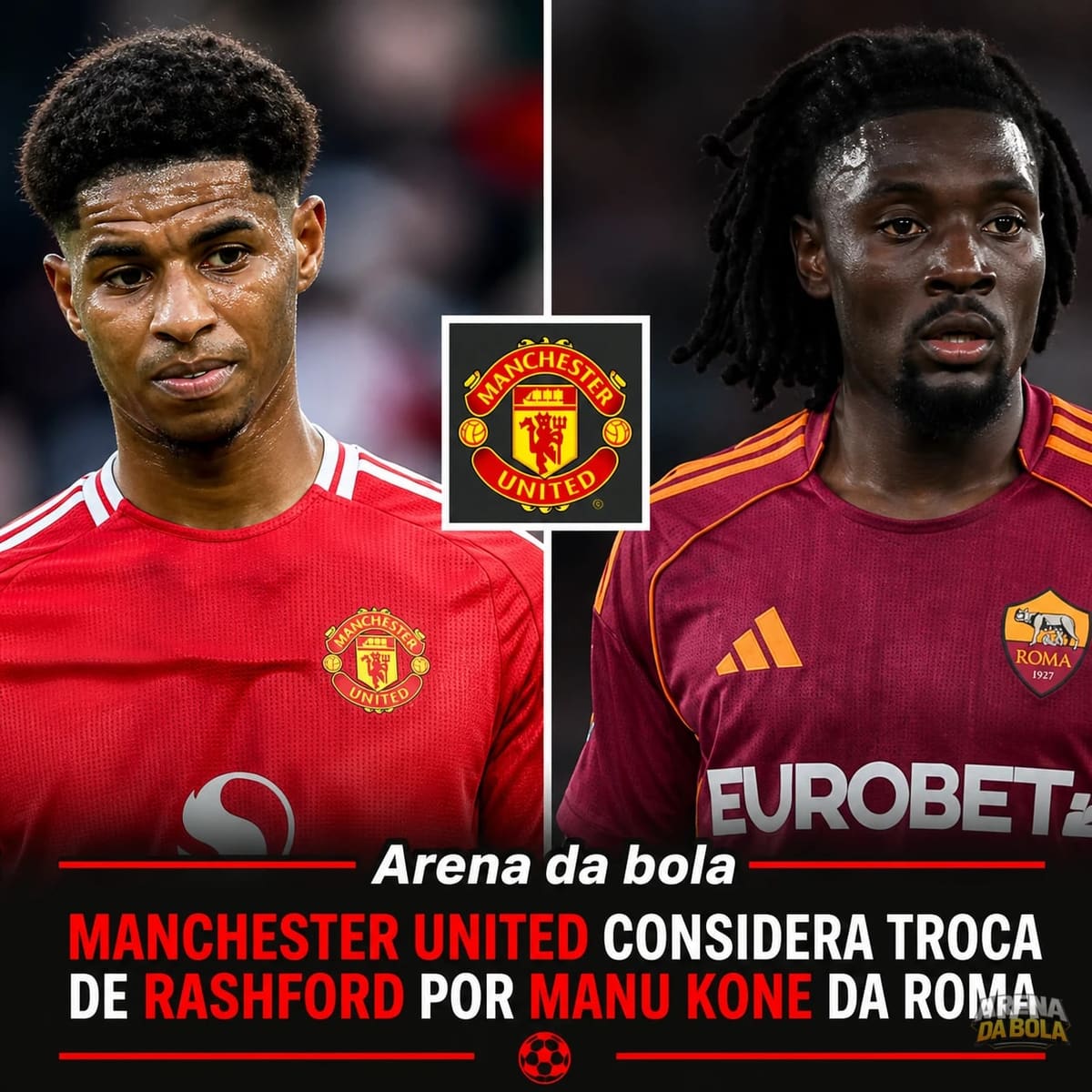 Manchester United considera troca de Rashford por Manu Kone da Roma
