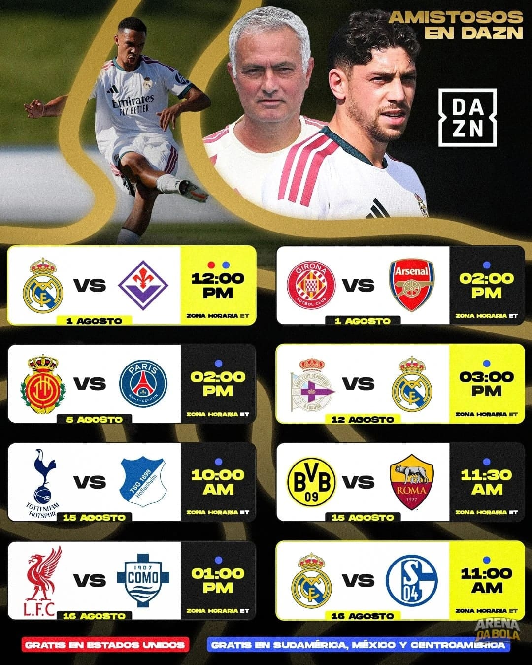 Grandes clubes europeus se enfrentam em amistosos na DAZN