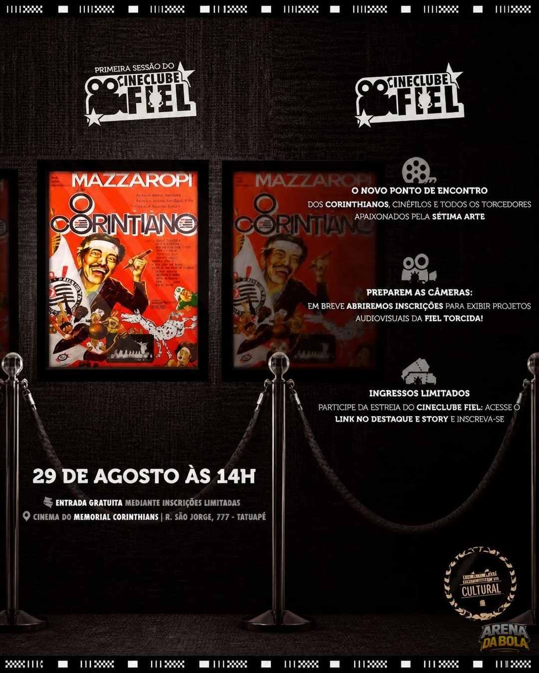 Corinthians inicia Cineclube Fiel para exibições de filmes no Parque São Jorge