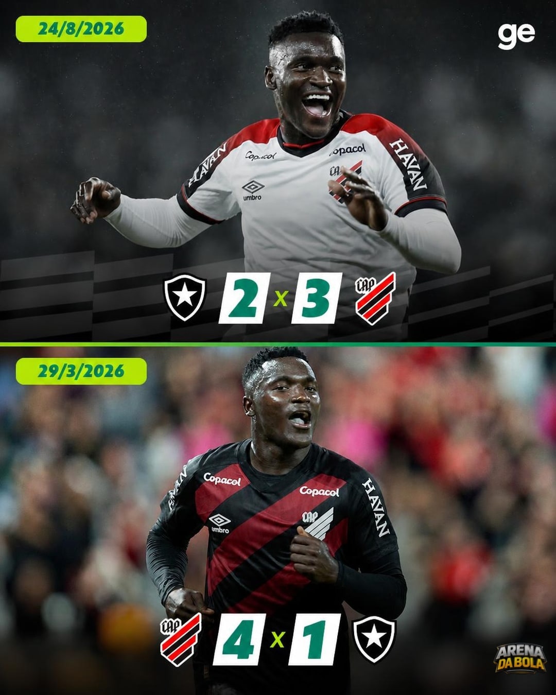 Athletico-PR vence os dois jogos contra o Botafogo no Brasileirão 2026