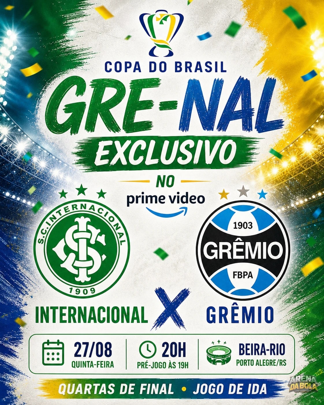 Internacional x Grêmio terá transmissão do Prime Video na Copa do Brasil