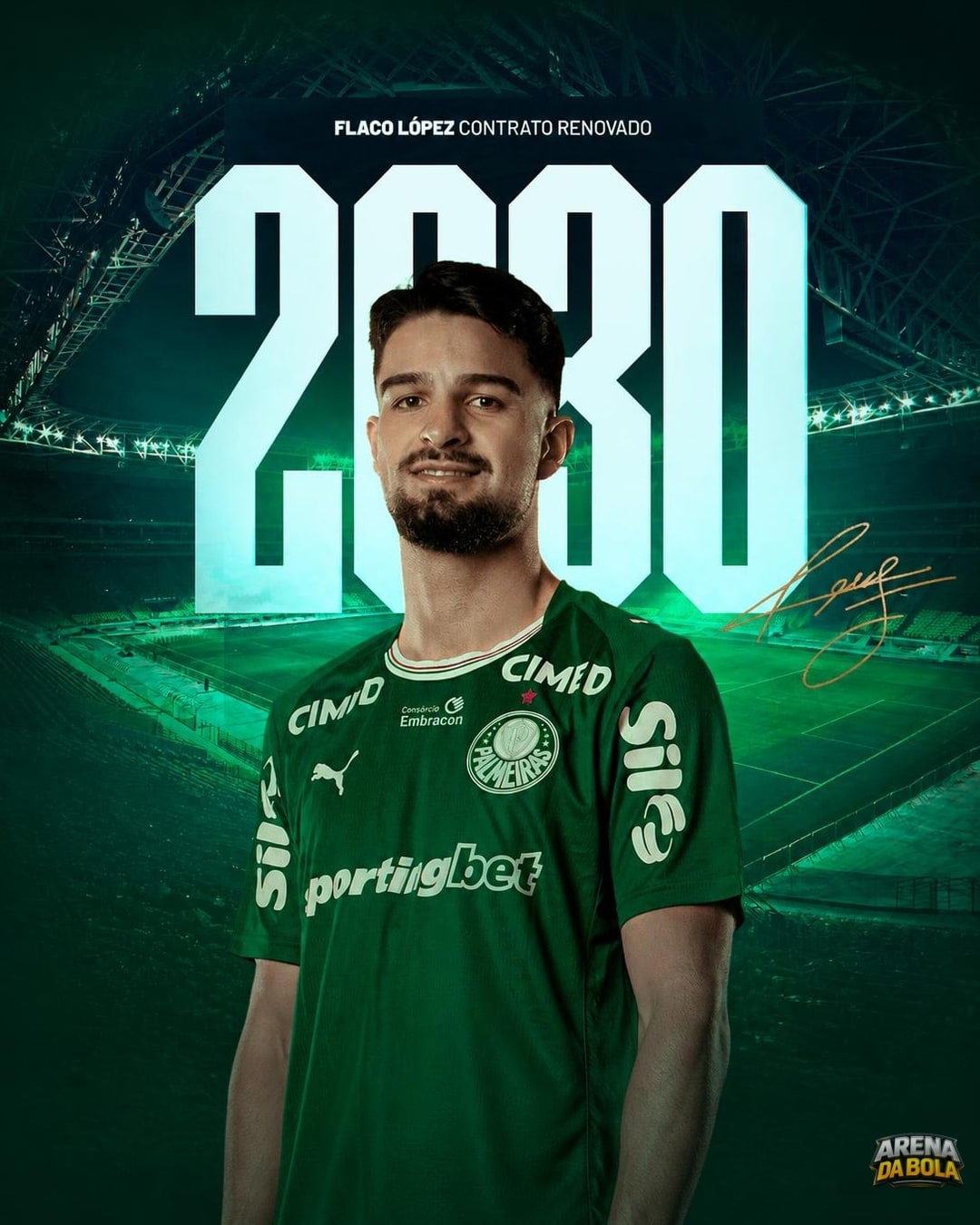 Palmeiras anuncia renovação de contrato de Flaco López até 2030