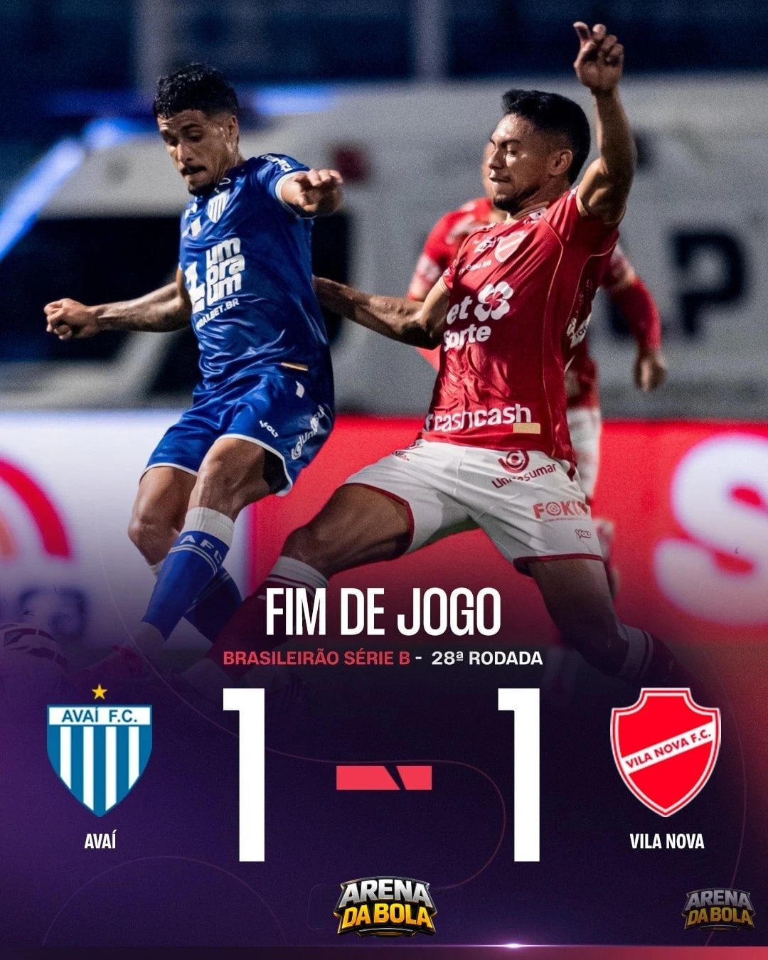 Avaí e Vila Nova empatam por 1 a 1 na 28ª rodada da Série