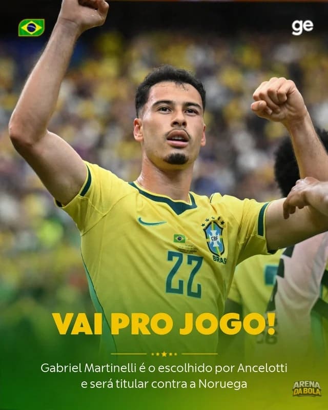 Martinelli é titular na seleção brasileira contra a Noruega da Copa 2026