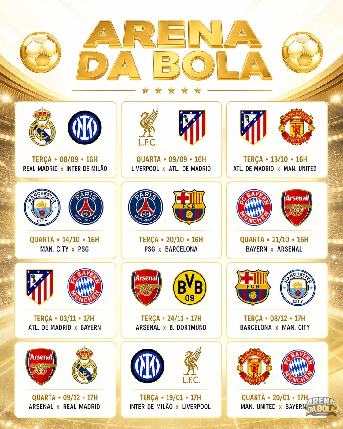 Champions League tem datas da fase de liga definidas; confira a agenda